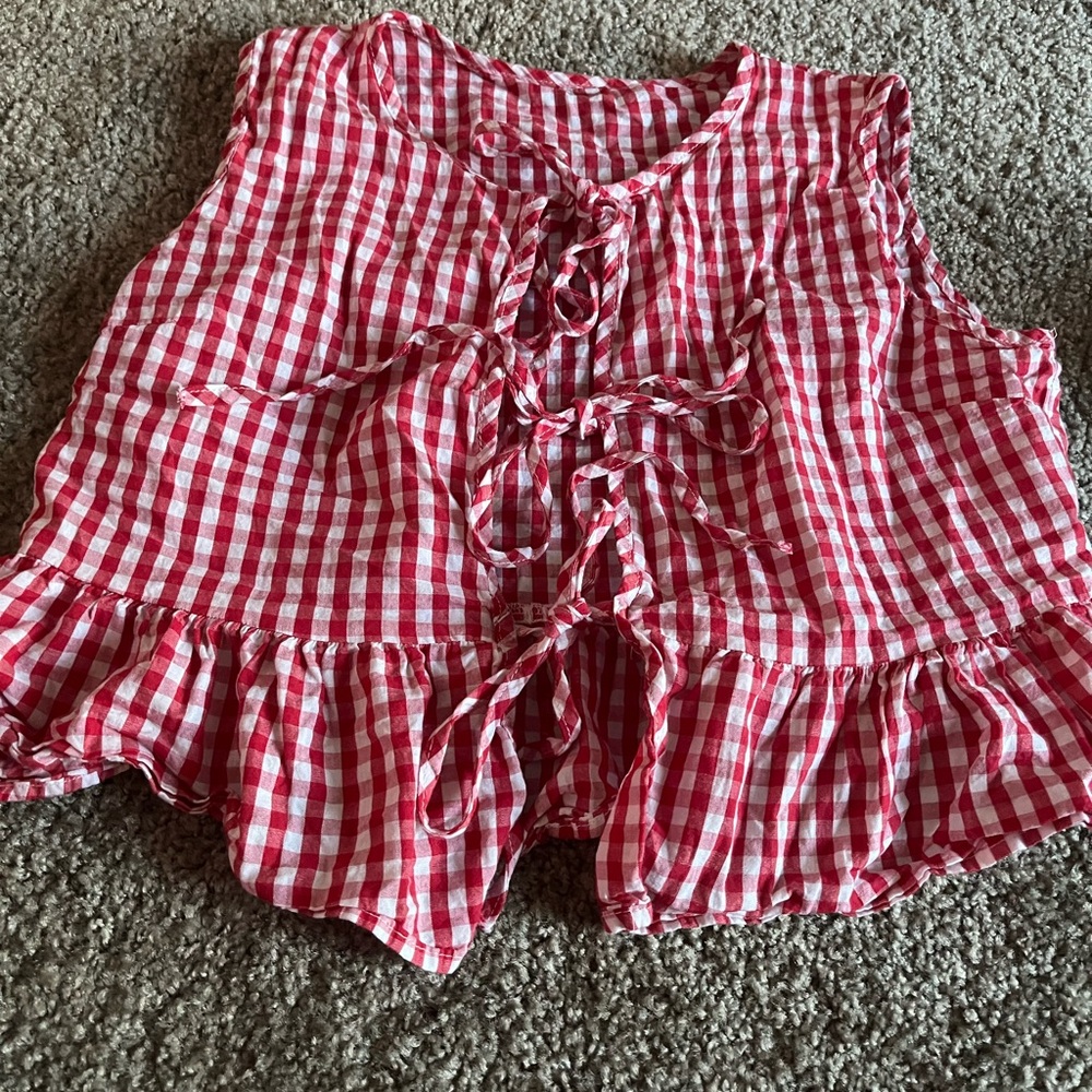 Red and White Gingham Ruffle Top